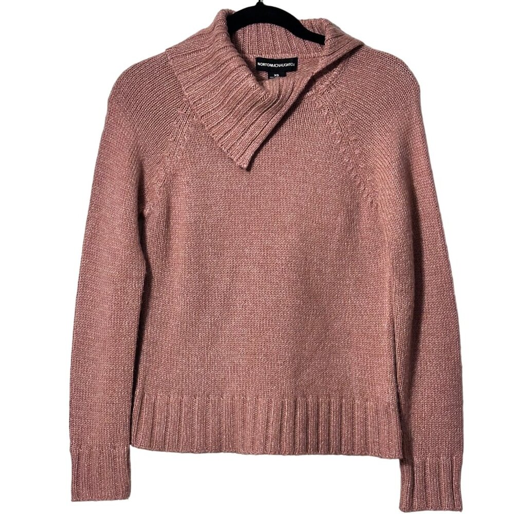 Norton McNaughton Vintage Look Dusty Pink Knit Sweater with Split Collar Sz.  XS